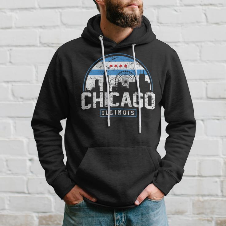 Chicago Illinois Flag Vintage Skyline Women Hoodie Gifts for Him