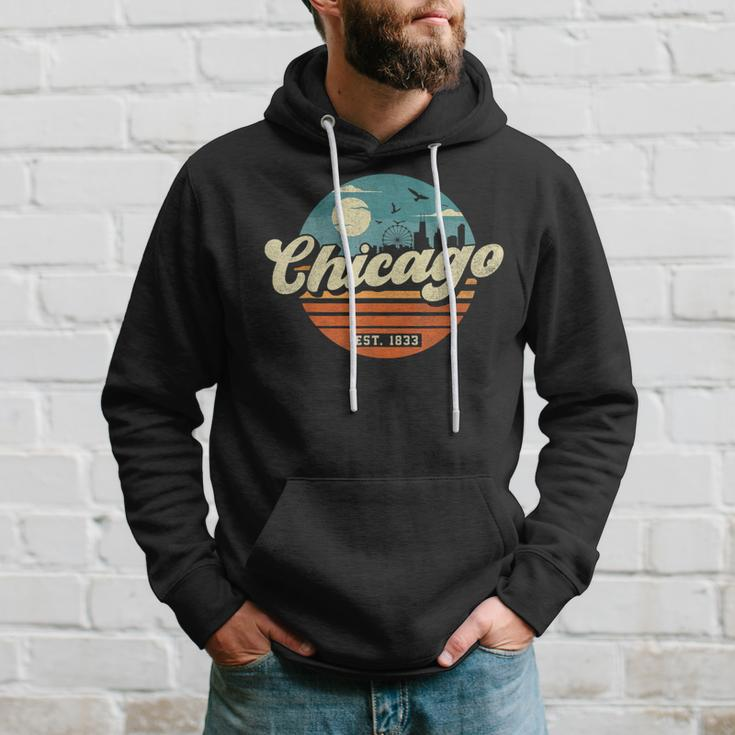 Chicago Illinois Retro Skyline Night Il Souvenirs Hoodie Gifts for Him