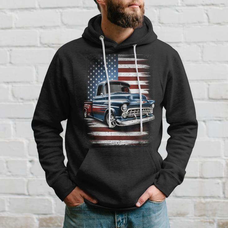 Classic Old Pickup Truck American Flag 4Th Of July Patriotic Hoodie Gifts for Him