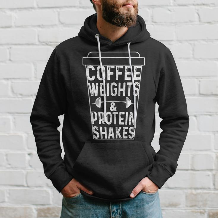Coffee Weights & Protein Shakes Lifting Hoodie Gifts for Him