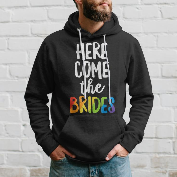 Here Comes The Brides Lesbian Pride Lgbt Wedding Hoodie Gifts for Him