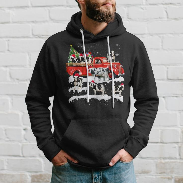 Cow Riding Red Truck Merry Christmas Farmer X-Mas Ugly Hoodie Gifts for Him