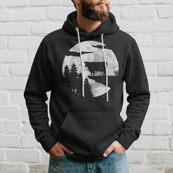 Cow Silhouette Night Sky Cow Meadow Farm Cows Hoodie Gifts for Him