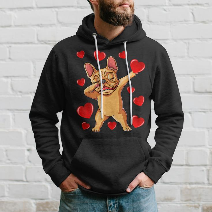 The Cream French Bulldog Dabbing Heart Valentines Day Hoodie Gifts for Him