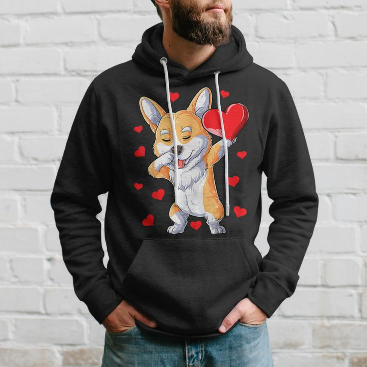 Dabbing Corgi Valentines Day Heart Boys Dog Lovers Love Hoodie Gifts for Him