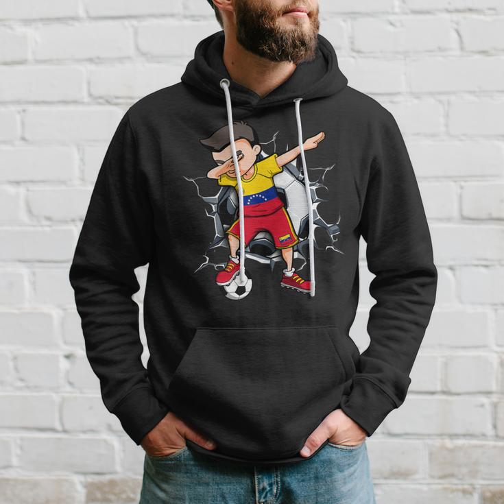 Dabbing Soccer Boy Venezuela Football Fans Ball Cracked Wall Hoodie Gifts for Him