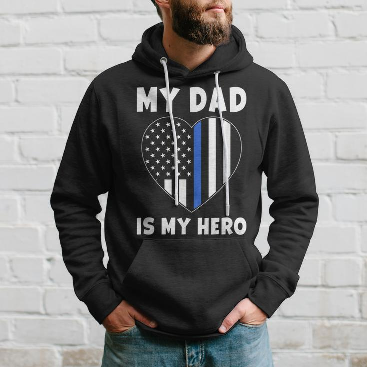 My Dad Is My Hero Police Officer Dad Blue Line Flag Heart Hoodie Gifts for Him