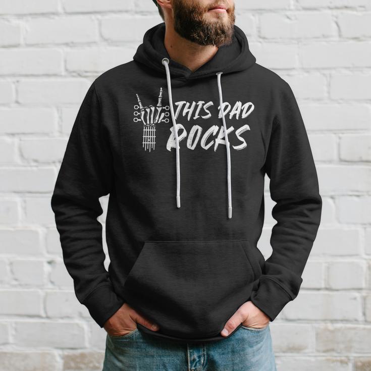 This Dad Rocks Guitarist Dad Skeleton Hand Father's Day Hoodie Gifts for Him