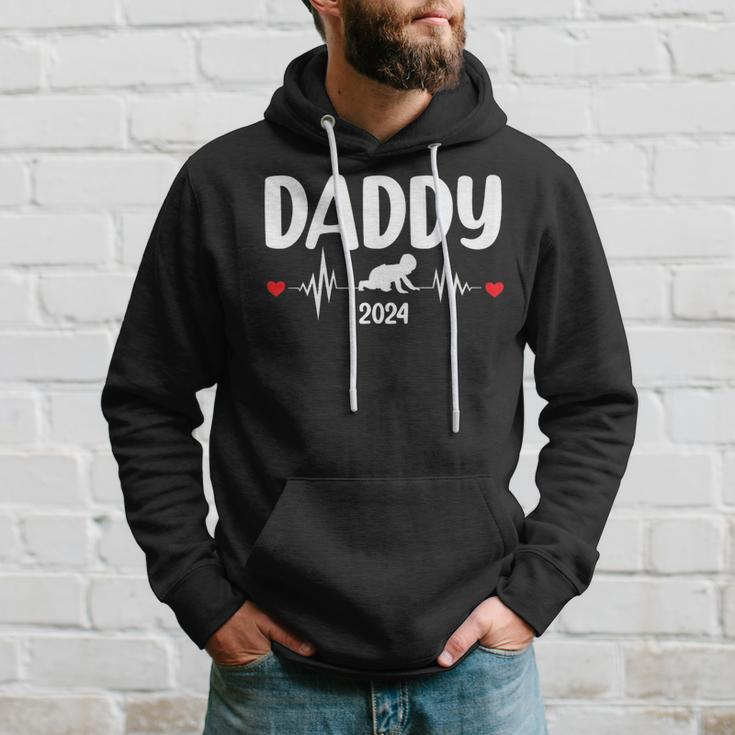 Daddy 2024 Heartbeat 1St Time Pregnancy Announcement Dad Hoodie Gifts for Him