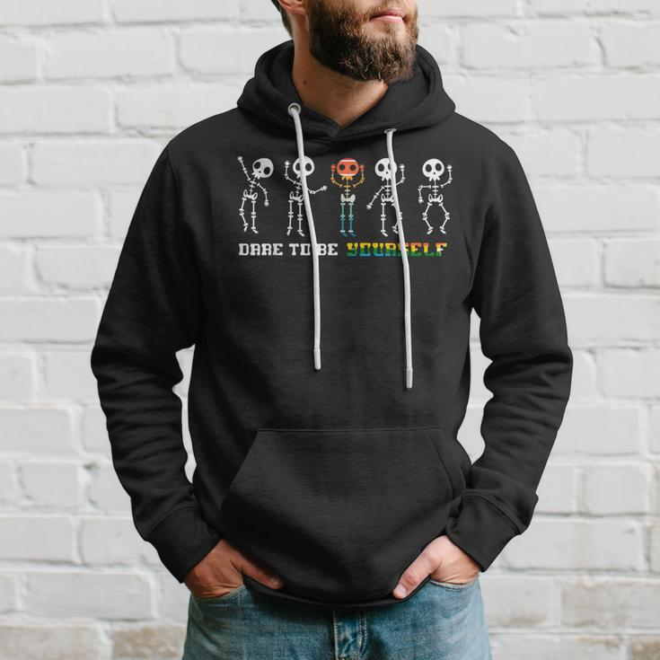 Dare To Be Yourself Be Different Lgbt Pride Skeleton Skull Hoodie Gifts for Him