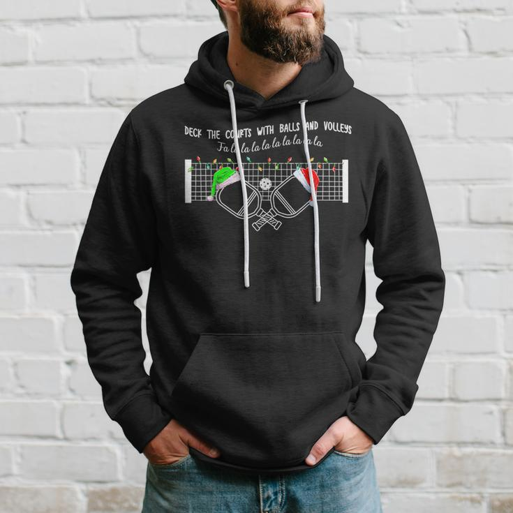 Deck The Courts With Balls And Volleys Christmas Pickleball Hoodie Gifts for Him