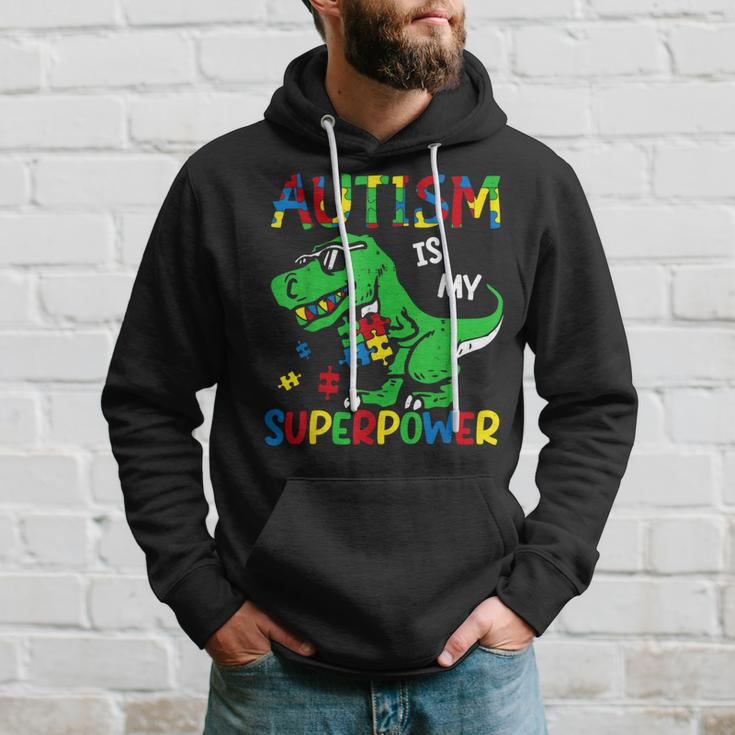 Dinosaur T-Rex Autism Is My Superpower Autism Awareness Boys Hoodie Gifts for Him