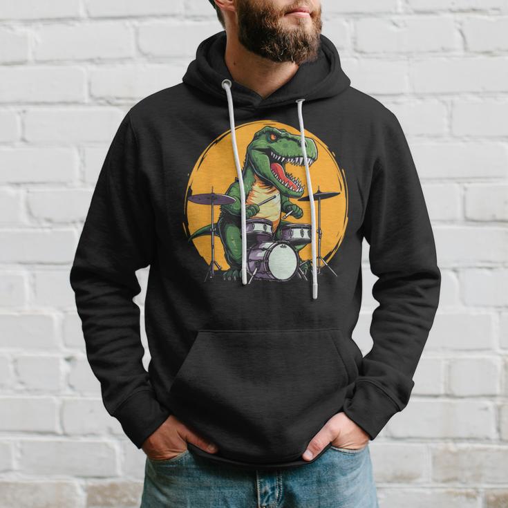 Dinosaurier Schlagzeuger Hoodie, Lustiges T-Rex Musik Motiv Geschenke für Ihn