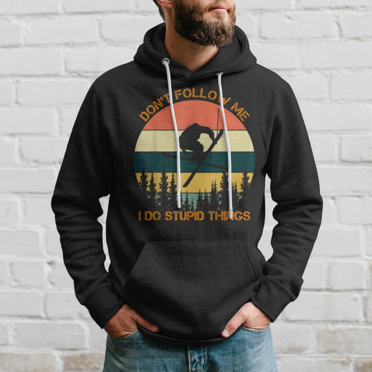 Don't Follow Me I Do Stupid Things Cool Skiing Vintage Hoodie Gifts for Him