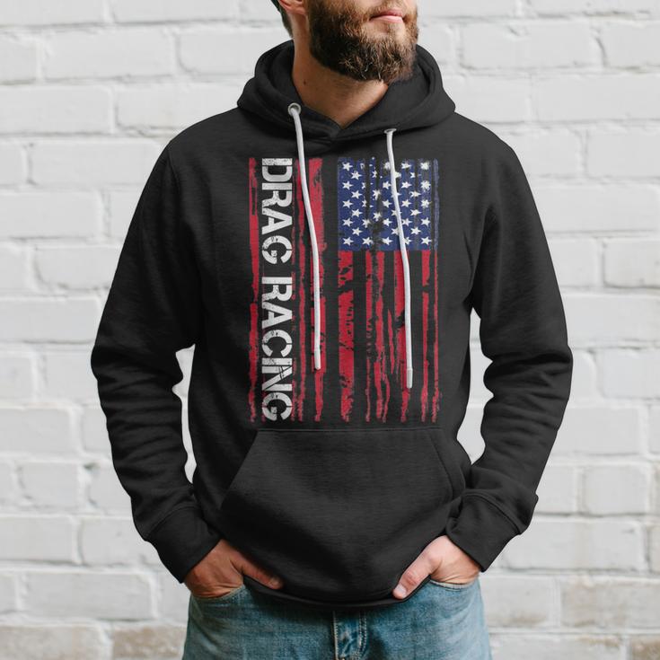 Drag Car Racing Patriotic American Flag Hoodie Gifts for Him