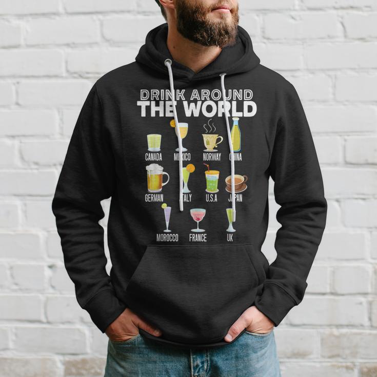 Drink Around The World Travel Tourist Road Trip Alcoholic Hoodie Gifts for Him