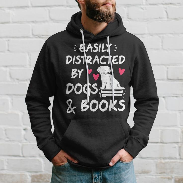 Easily Distracted By Dogs And Books Dog & Book Lover Hoodie Gifts for Him