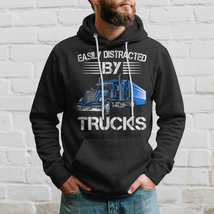 Easily Distracted By Trucks Semi Trailer Trucks Driver Hoodie Gifts for Him