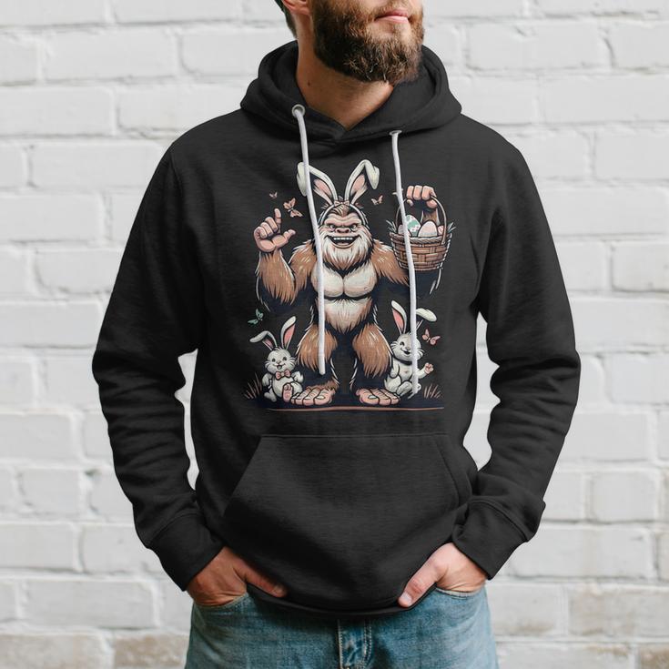 Easter Bigfoot With Bunny & Egg Basket Festive Celebration Hoodie Gifts for Him