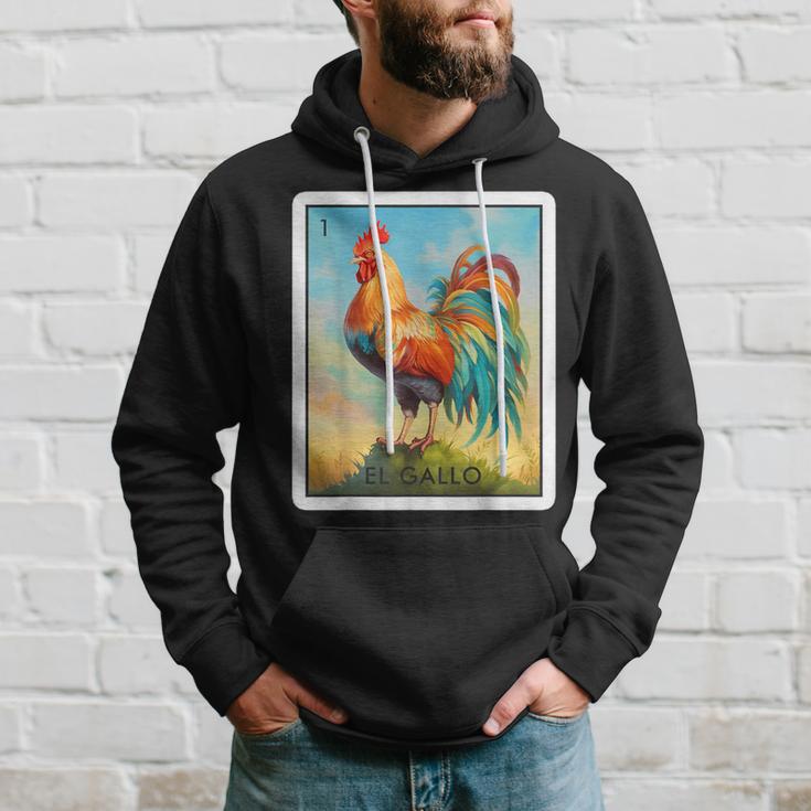 El Gallo Mexican Lottery Bingo Game Traditional Rooster Card Hoodie Gifts for Him