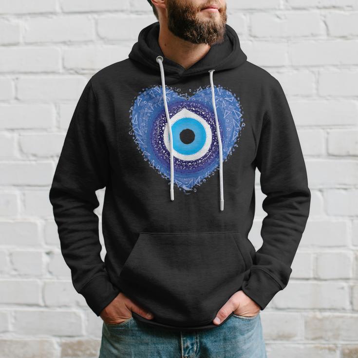 Evil Eye Greek Protect Against Evil Heart Charm Graphic Hoodie Gifts for Him