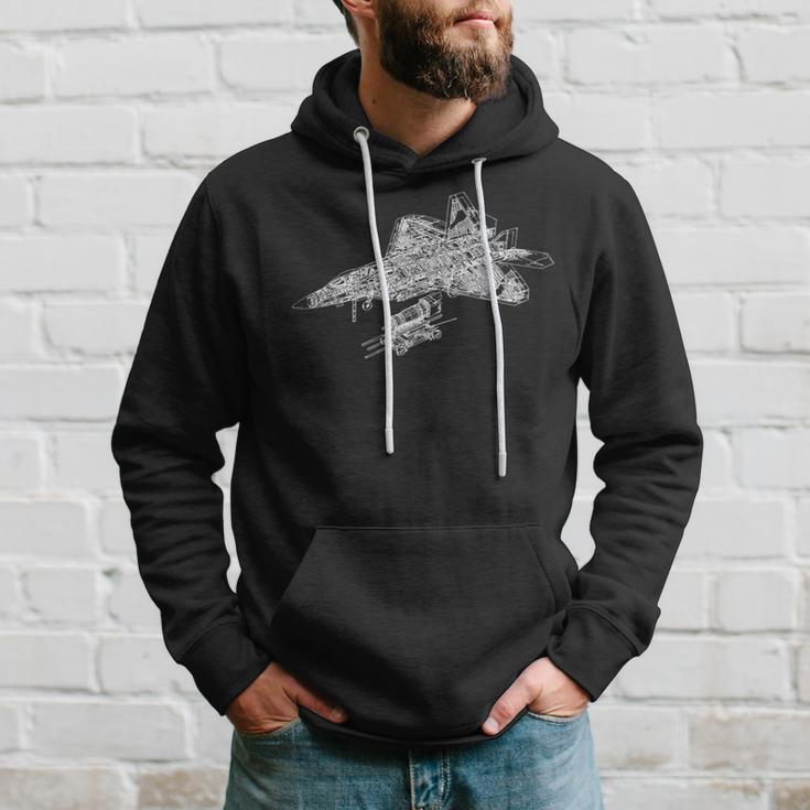 F-22 Raptor Fighter Aircraft Air Force Blueprint Hoodie Gifts for Him