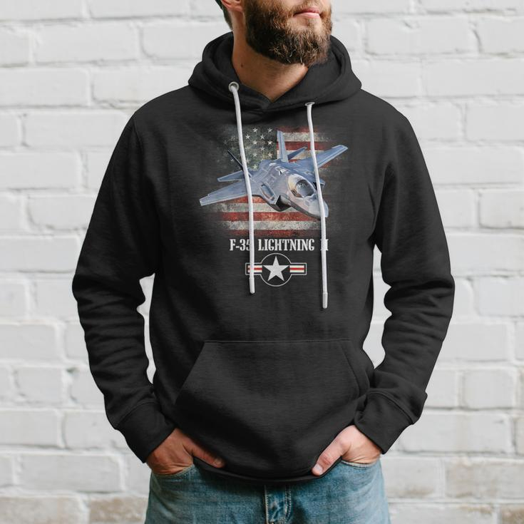 F-35 Lightning 2 Us Flag Proud Air Force Military Veteran Hoodie Gifts for Him