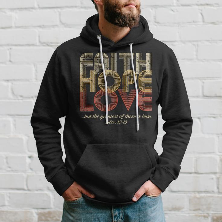 Faith Hope Love 1 Corinthians 13 Bible Verse Retro Christian Hoodie Gifts for Him