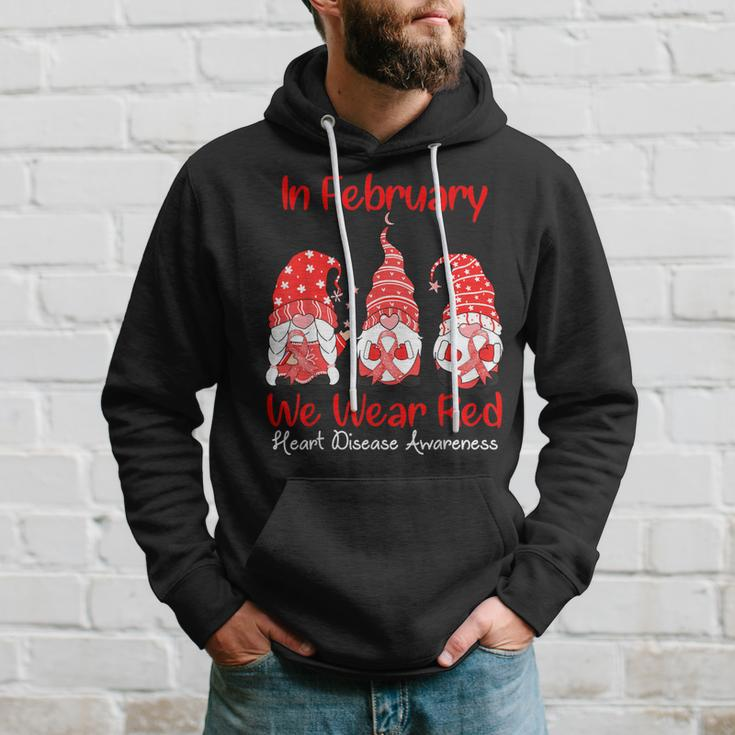 In February We Wear Red Three Gnomes Heart Disease Awareness Hoodie Gifts for Him