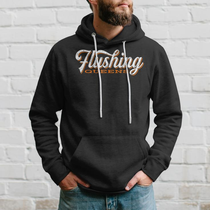 Flushing Queens Cool Retro Nyc Script Hoodie Gifts for Him