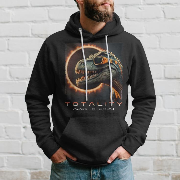 Fun Dinosaur T-Rex Totality April 8 2024 Total Solar Eclipse Hoodie Gifts for Him