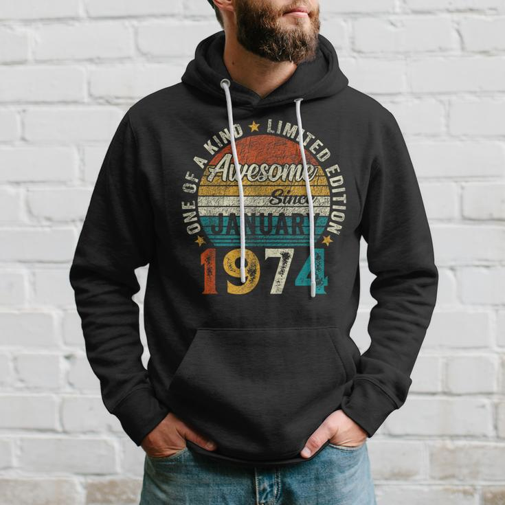 50 Year Old January 1974 Retro 50Th Birthday Men Hoodie Gifts for Him