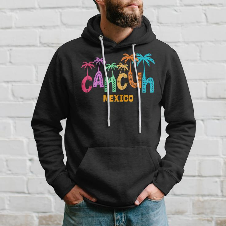 Cancun Mexico Palm Tree Colorful Typography Vacation Hoodie Gifts for Him