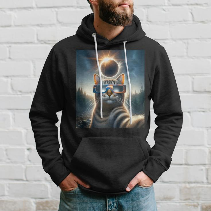 Cat Wearing Solar Eclipse Glasses April 8 2024 Selfie Hoodie Gifts for Him
