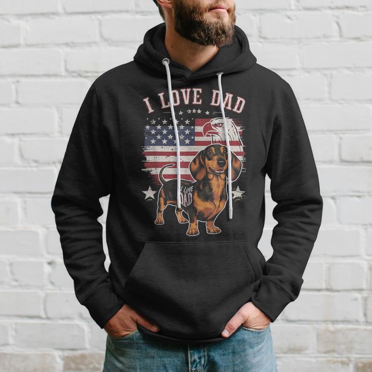 Dachshund Tattoo I Love Dad Fathers Day Patriotic Hoodie Gifts for Him