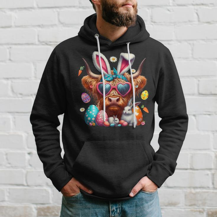 Scottish Highland Cow Easter Eggs Farmers Easter Day Hoodie Gifts for Him