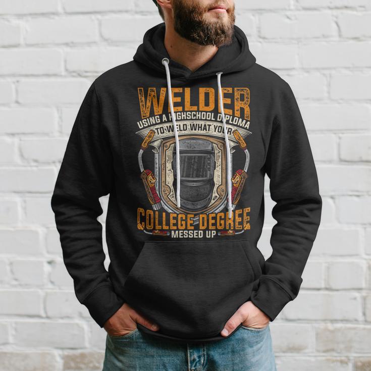 Slworker Welder Using High School Diploma Welding Hoodie Gifts for Him