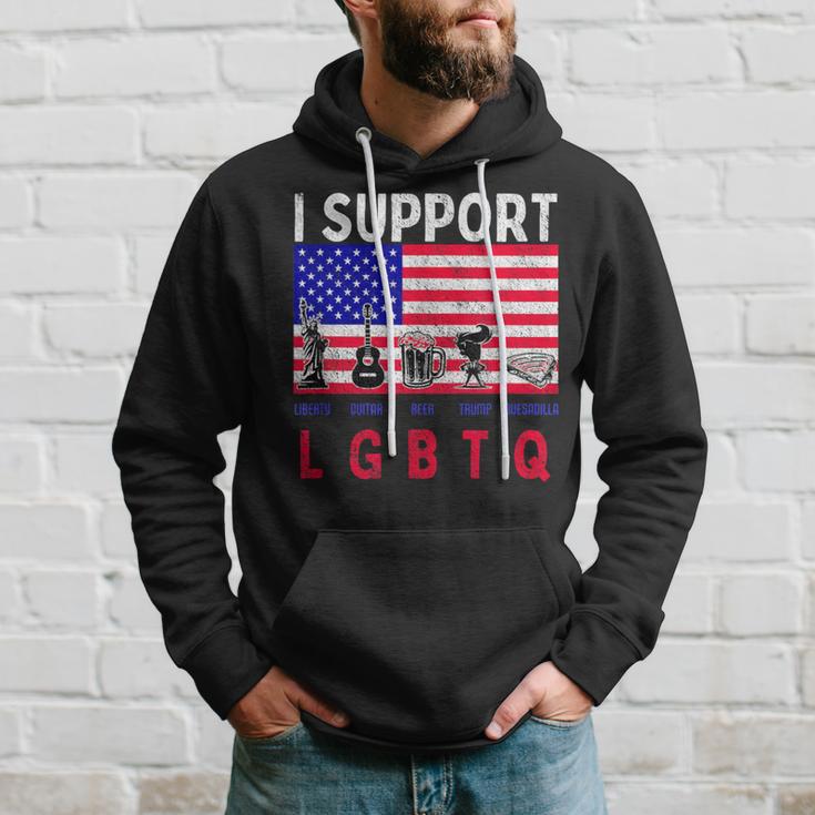 Support Lgbtq Liberty Guitar Beer Trump And Quesadilla Hoodie Gifts for Him