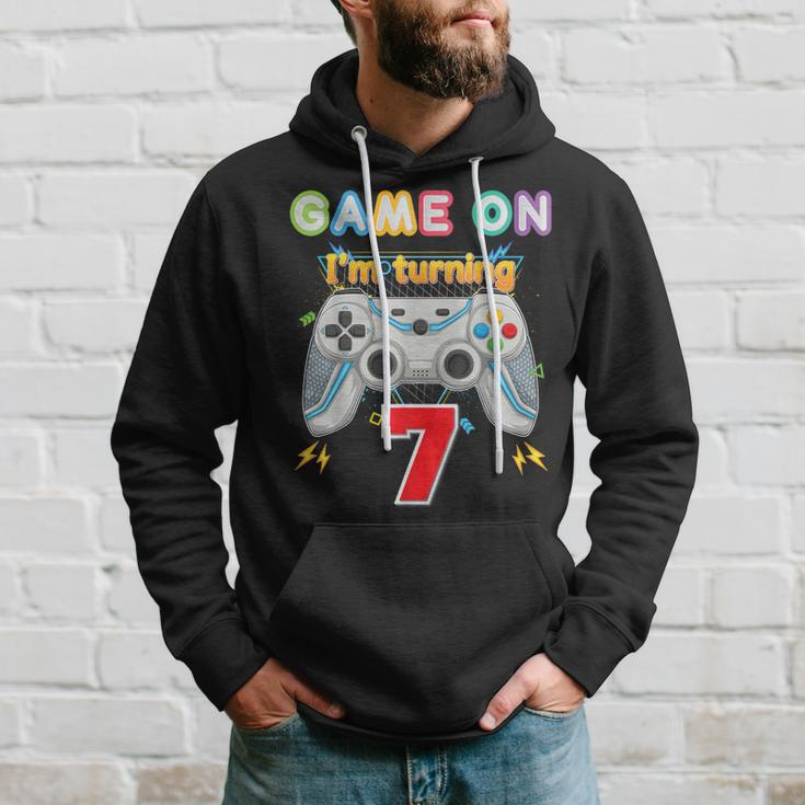 Game On I'm Turning 7 Years Old 7Th Birthday Gamer Kid Boy Hoodie Gifts for Him