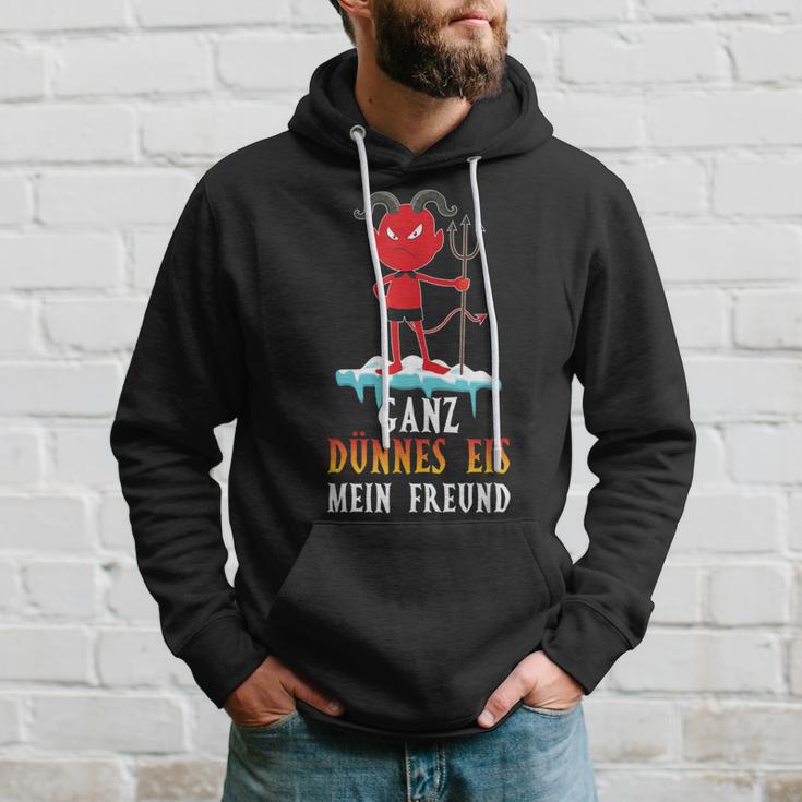 Ganz Dünnes Eis Mein Freund Teufel Genervt Morgenmuffel Schwarzes S Hoodie Geschenke für Ihn