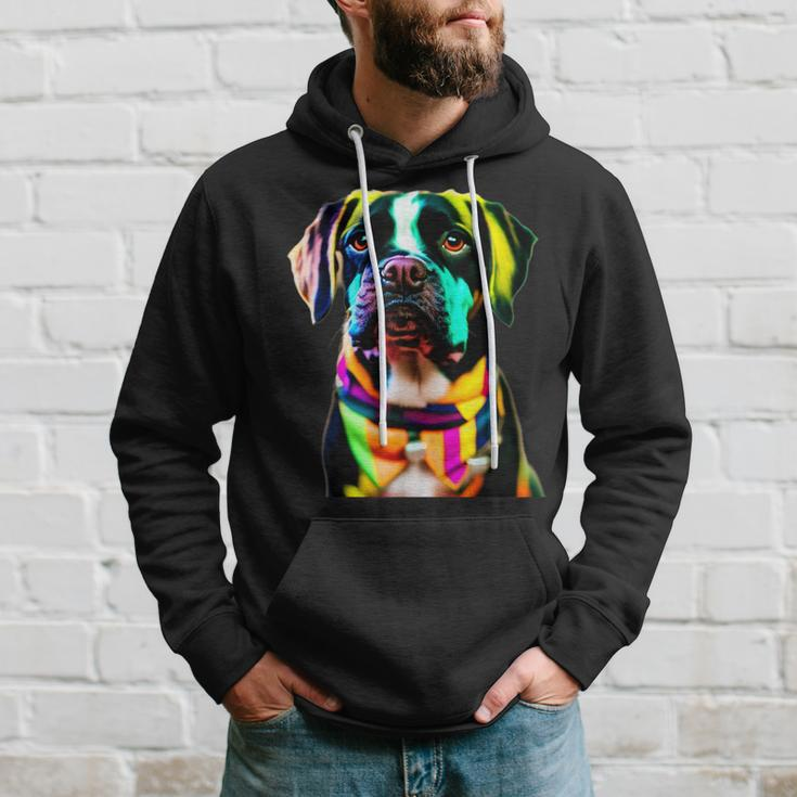 Glow In Style Black Dog Elegance With Colorful Flair Bright Hoodie Gifts for Him