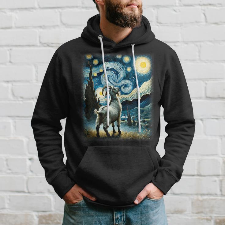 Goat Star Gazer Artistic Van Gogh Style Starry Night Goat Hoodie Gifts for Him