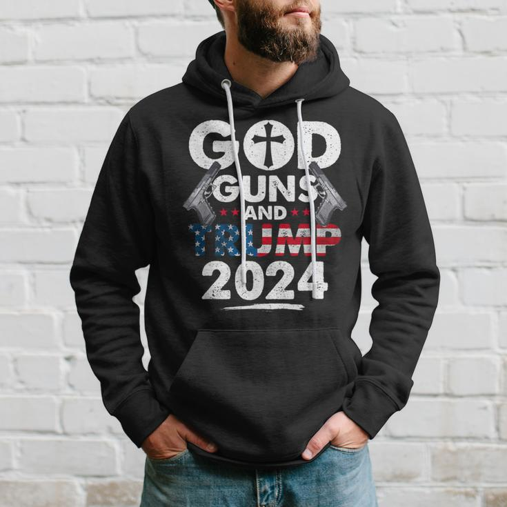God Guns And Trump 2024 Usa American Flag Hoodie Gifts for Him
