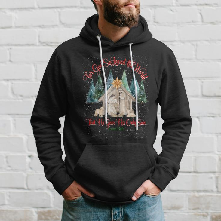 For God So Loved The World John 316 Christmas Nativity Hoodie Gifts for Him