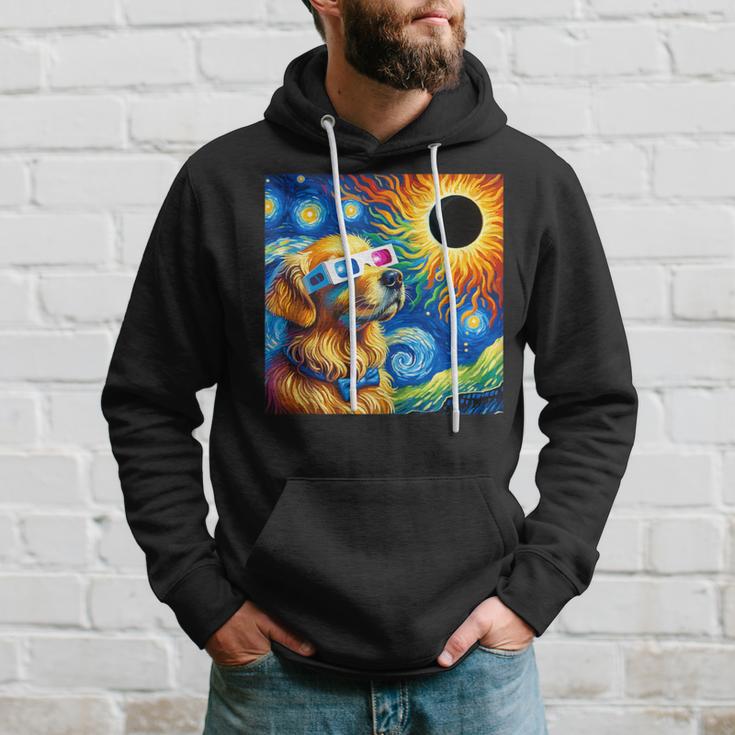 Golden Retriever Solar Eclipse 2024 Van Gogh Starry Night Hoodie Gifts for Him