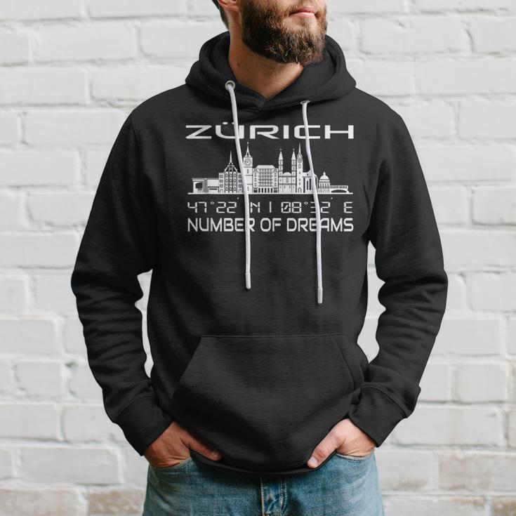 With Gps Coordinates Geography Switzerland Home City Of Zurich Kapuzenpullover Geschenke für Ihn