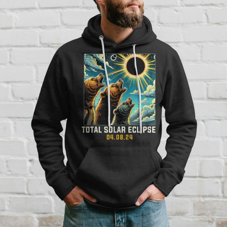 Grizzly Bear Howling At Solar Eclipse Hoodie Gifts for Him