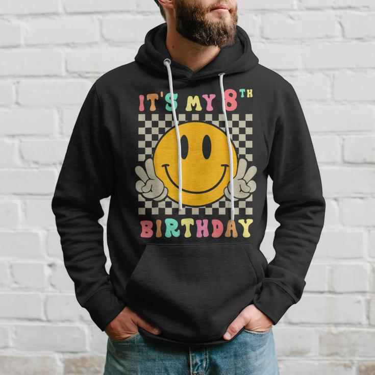 Groovy Hippie Smile Face It's My 8Th Birthday Happy 8 Year Hoodie Gifts for Him