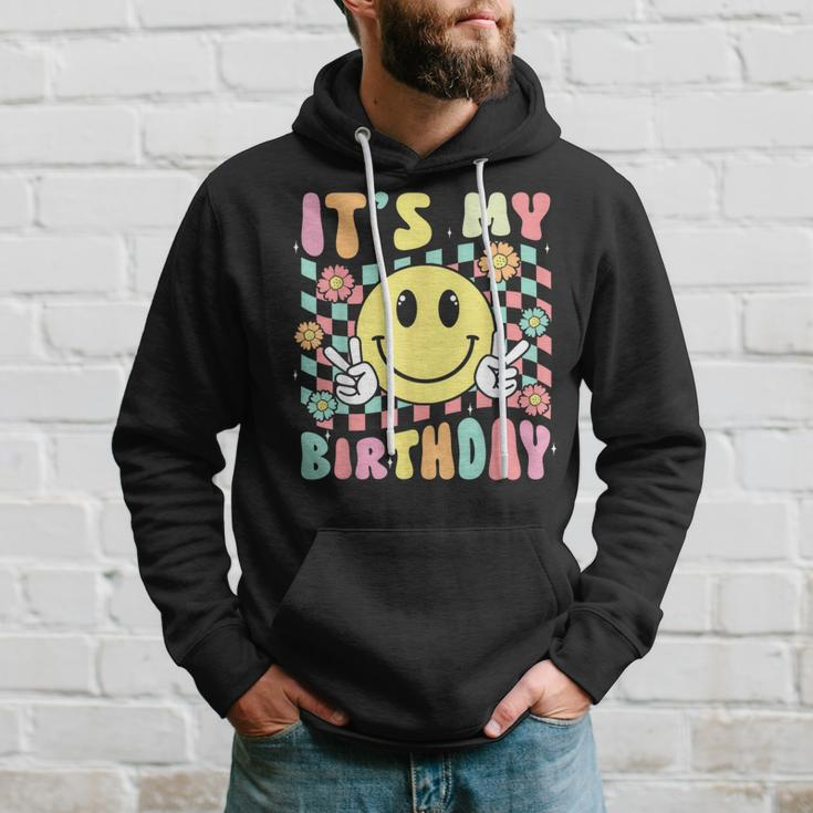 Groovy It's My Birthday Retro Smile Face Bday Party Hippie Hoodie Gifts for Him