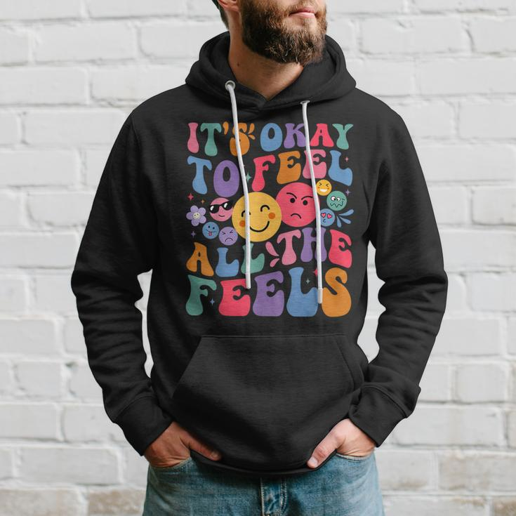 Groovy It's Ok To Feel All The Feels Emotions Mental Health Hoodie Gifts for Him